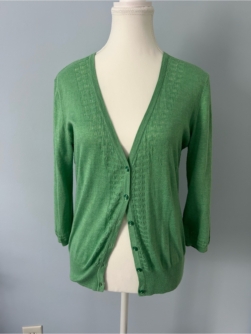 Light Green V-Neck Button Cardigan Sweater